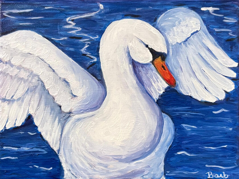 Swan painting 9 x 12” oil on canvas