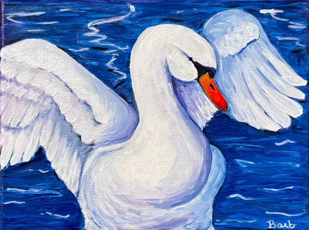 Swan Original Oil Paint on Stretched Canvas 9" x 12" - $105