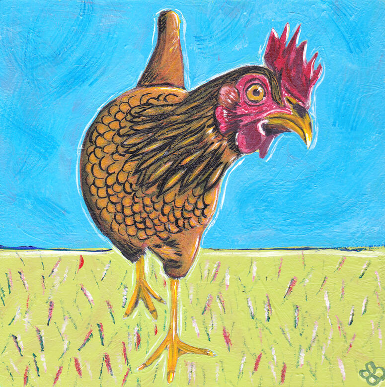 Funky Chicken Original Acrylic Painting 6" x 6" - $60